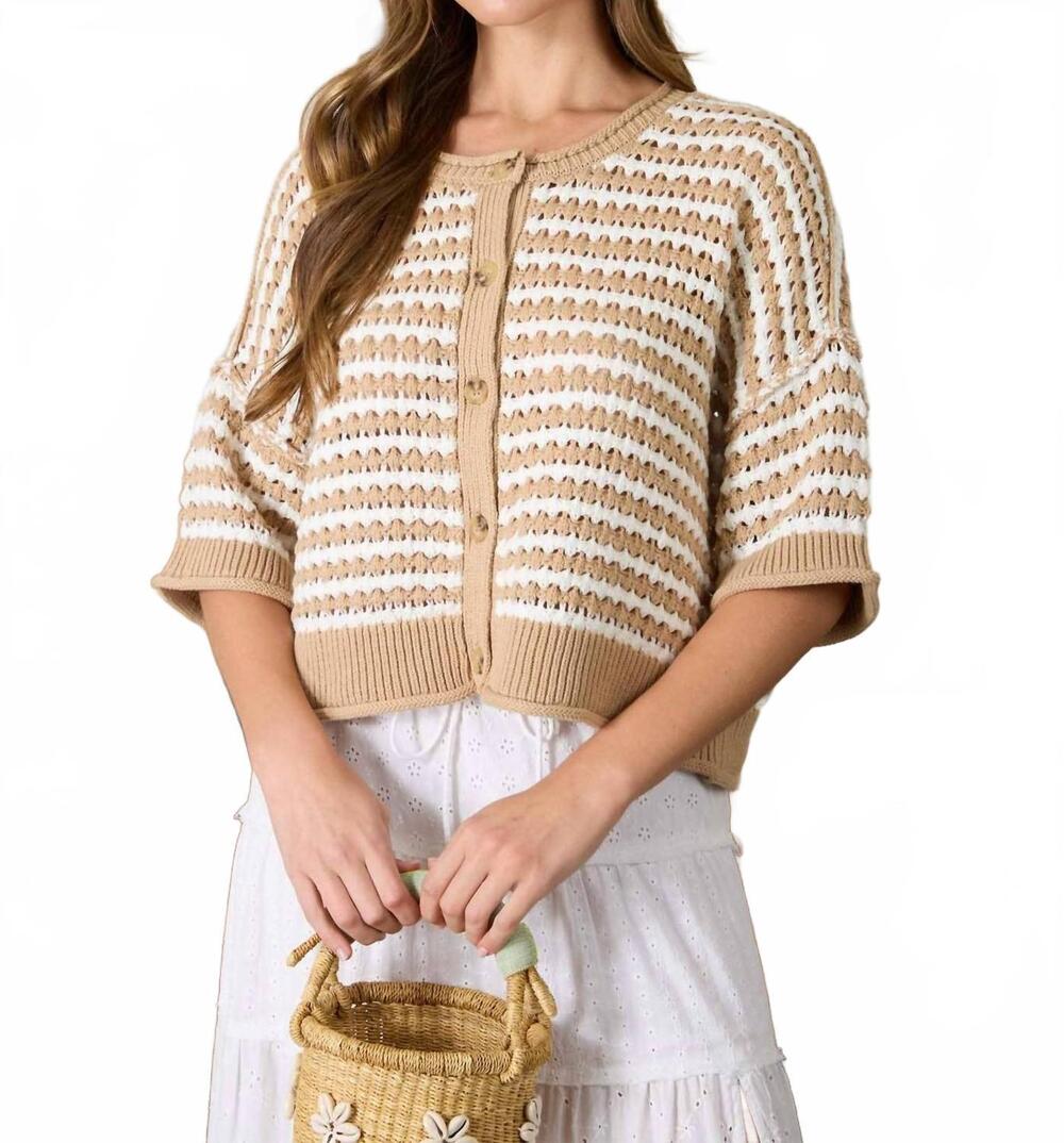NEW BLU PEPPER crochet knit cardigan in khaki